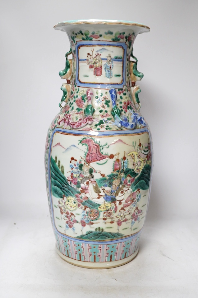 A large 19th-century Chinese famille rose baluster vase, 46cm high. Condition - section of rim lacking otherwise fair